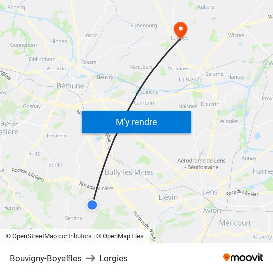 Bouvigny-Boyeffles to Lorgies map