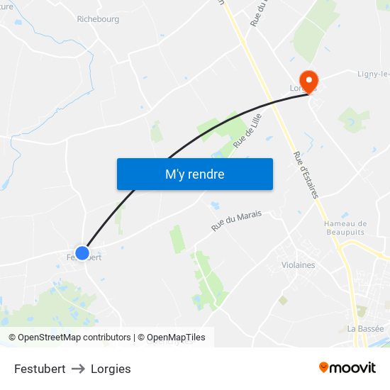 Festubert to Lorgies map