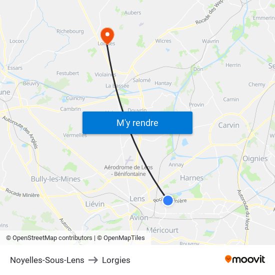 Noyelles-Sous-Lens to Lorgies map