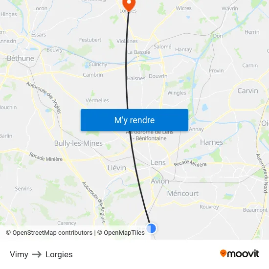 Vimy to Lorgies map