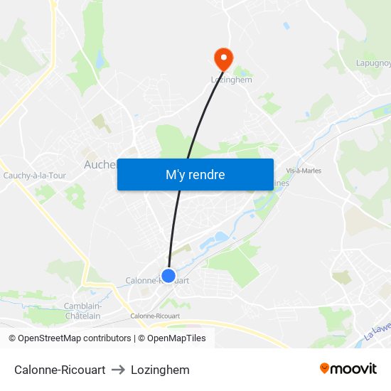 Calonne-Ricouart to Lozinghem map