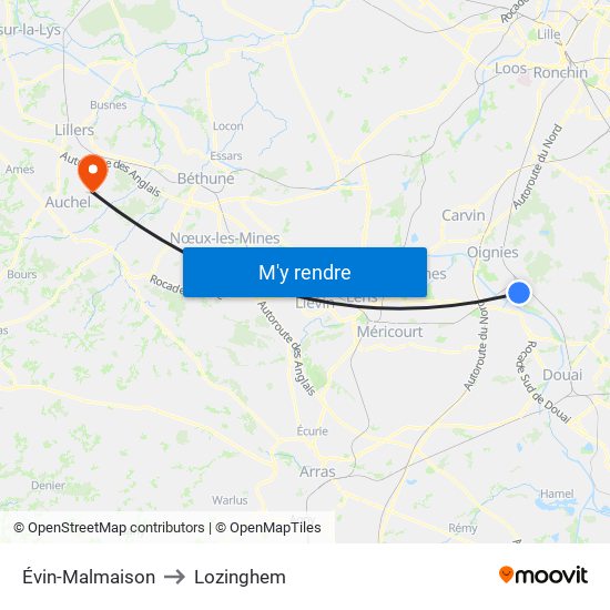 Évin-Malmaison to Lozinghem map