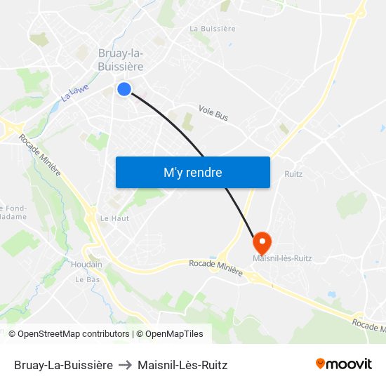 Bruay-La-Buissière to Maisnil-Lès-Ruitz map