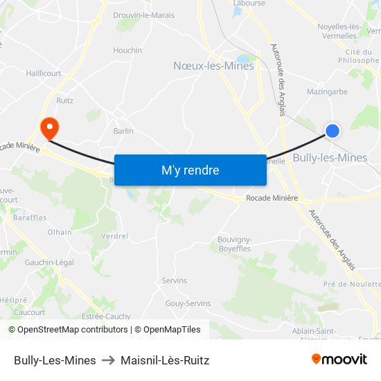 Bully-Les-Mines to Maisnil-Lès-Ruitz map