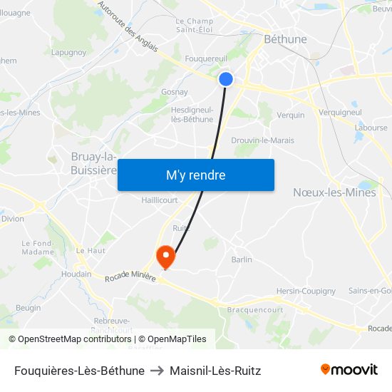 Fouquières-Lès-Béthune to Maisnil-Lès-Ruitz map