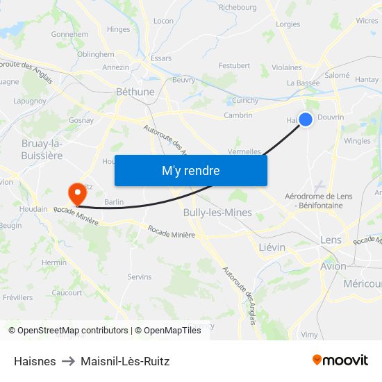 Haisnes to Maisnil-Lès-Ruitz map