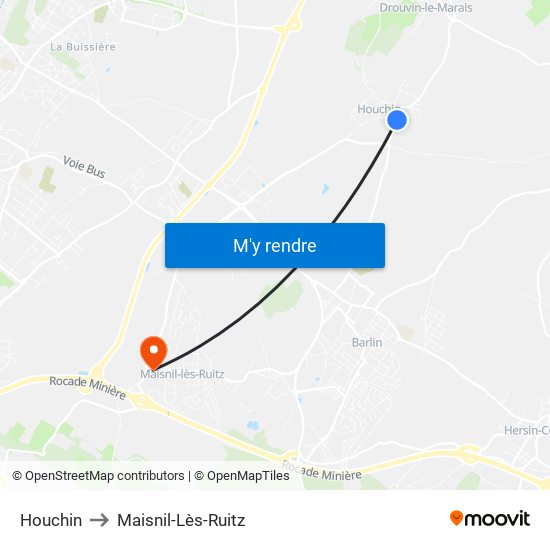 Houchin to Maisnil-Lès-Ruitz map