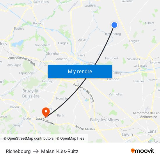 Richebourg to Maisnil-Lès-Ruitz map