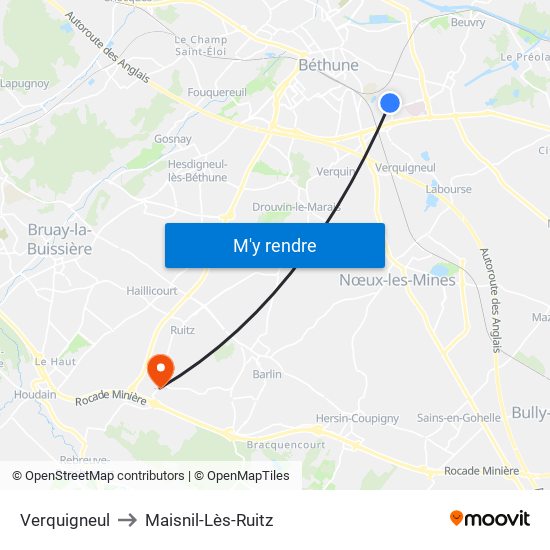 Verquigneul to Maisnil-Lès-Ruitz map