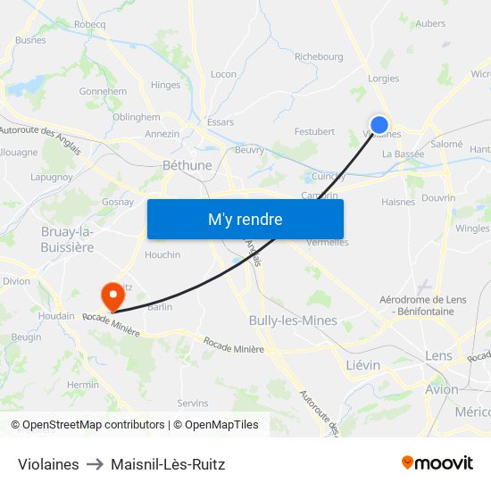 Violaines to Maisnil-Lès-Ruitz map