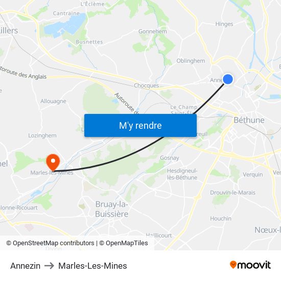 Annezin to Marles-Les-Mines map