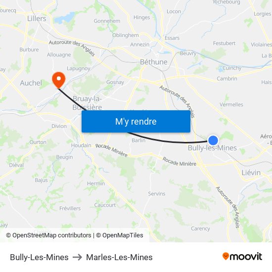 Bully-Les-Mines to Marles-Les-Mines map