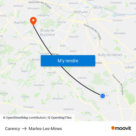 Carency to Marles-Les-Mines map