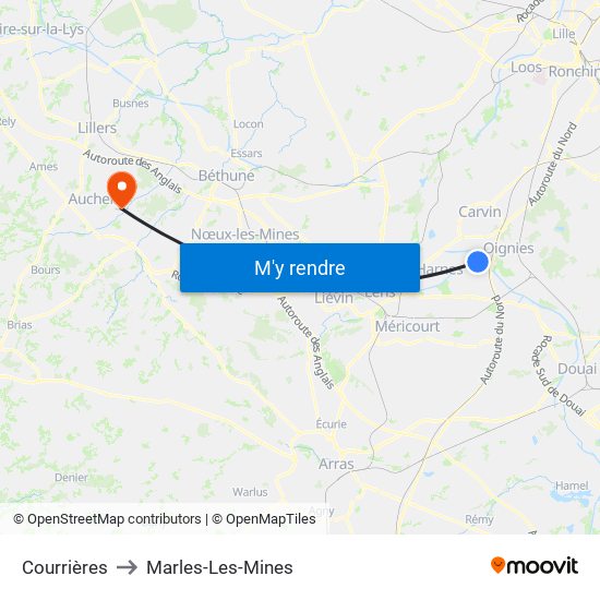 Courrières to Marles-Les-Mines map