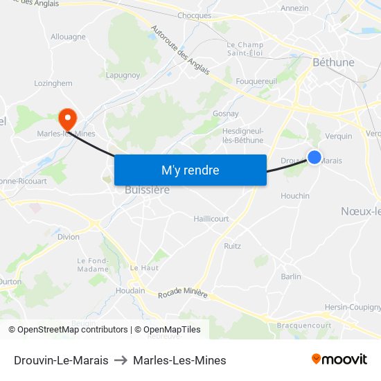 Drouvin-Le-Marais to Marles-Les-Mines map