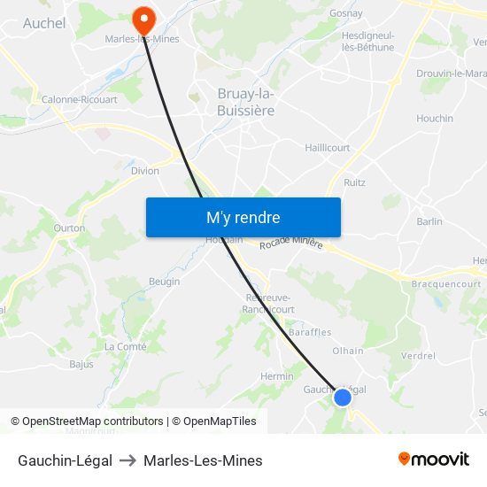 Gauchin-Légal to Marles-Les-Mines map