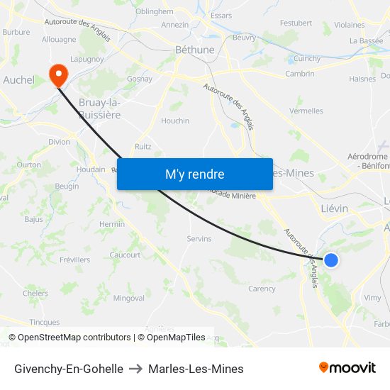 Givenchy-En-Gohelle to Marles-Les-Mines map