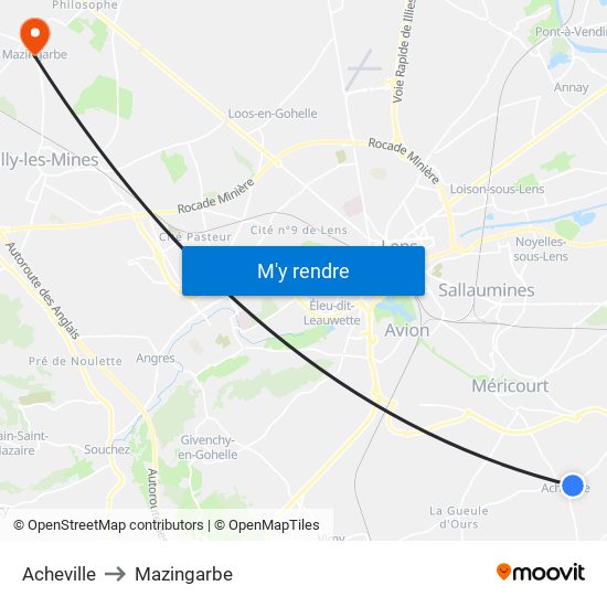 Acheville to Mazingarbe map