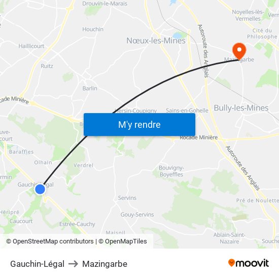Gauchin-Légal to Mazingarbe map