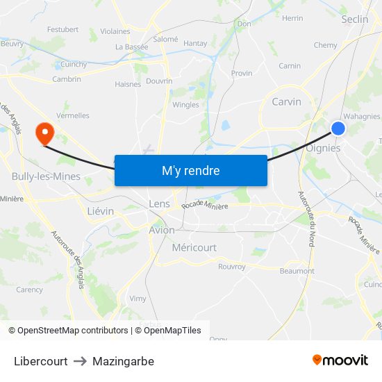 Libercourt to Mazingarbe map