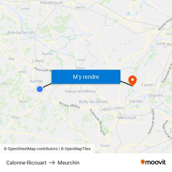Calonne-Ricouart to Meurchin map