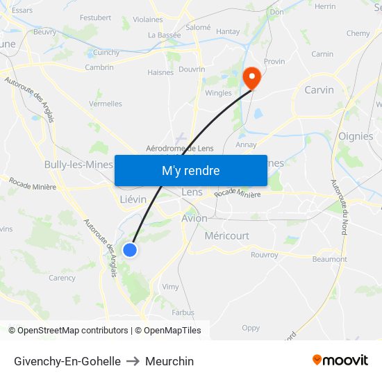 Givenchy-En-Gohelle to Meurchin map