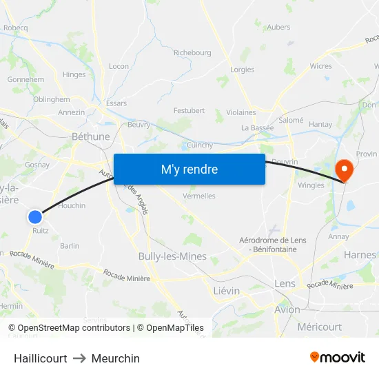 Haillicourt to Meurchin map