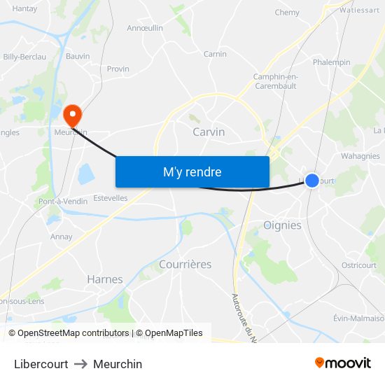Libercourt to Meurchin map