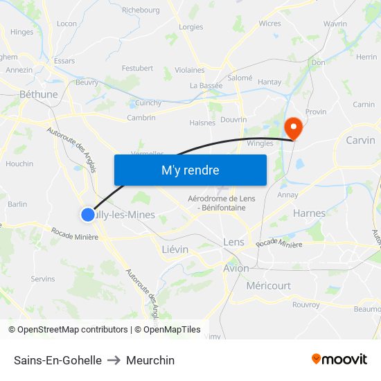 Sains-En-Gohelle to Meurchin map