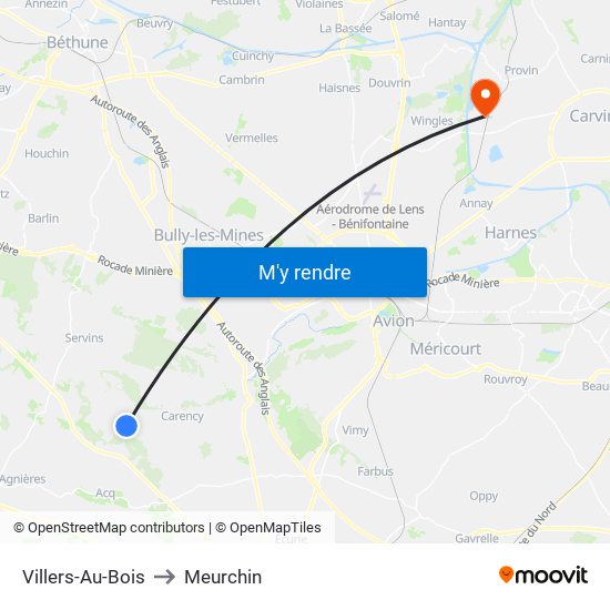 Villers-Au-Bois to Meurchin map