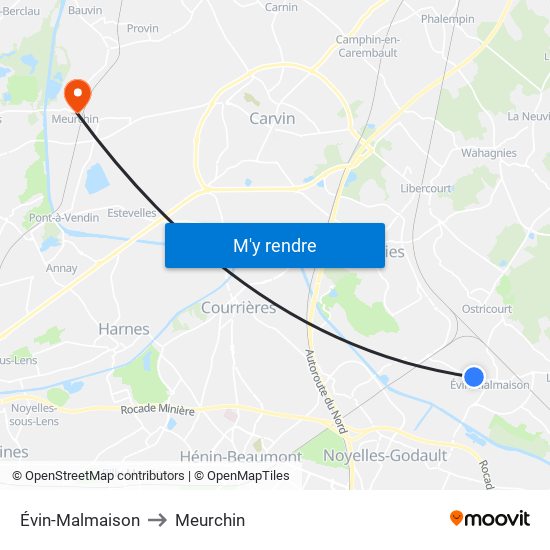 Évin-Malmaison to Meurchin map