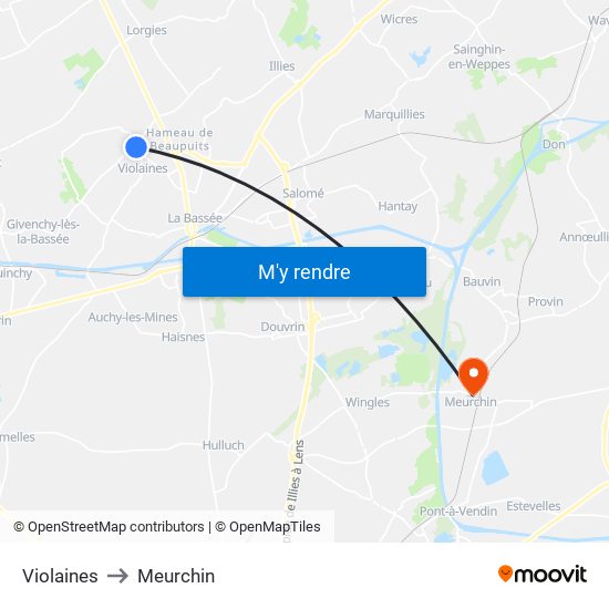 Violaines to Meurchin map
