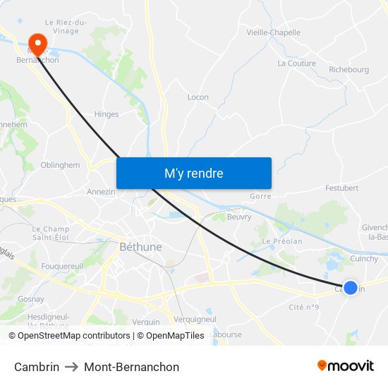 Cambrin to Mont-Bernanchon map