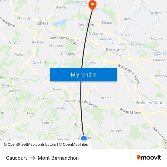 Caucourt to Mont-Bernanchon map