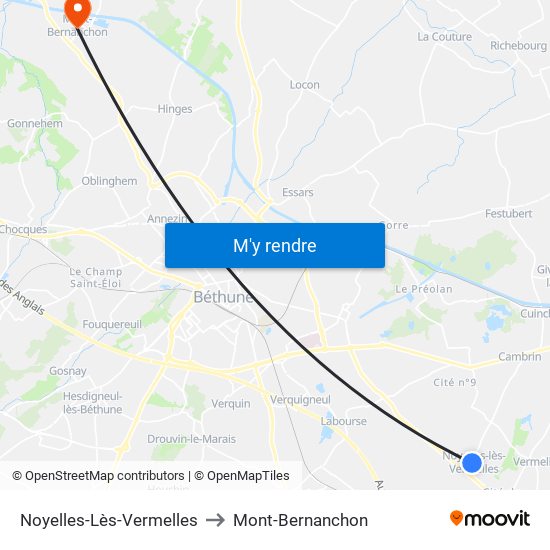 Noyelles-Lès-Vermelles to Mont-Bernanchon map