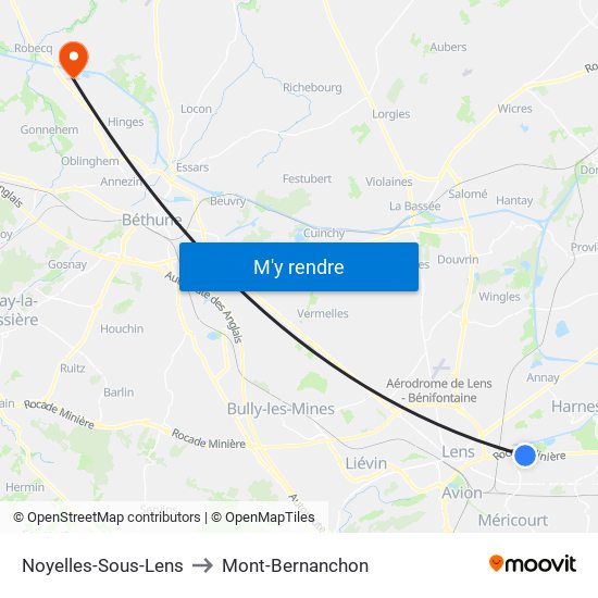 Noyelles-Sous-Lens to Mont-Bernanchon map