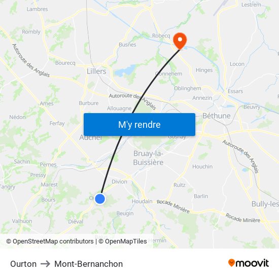 Ourton to Mont-Bernanchon map