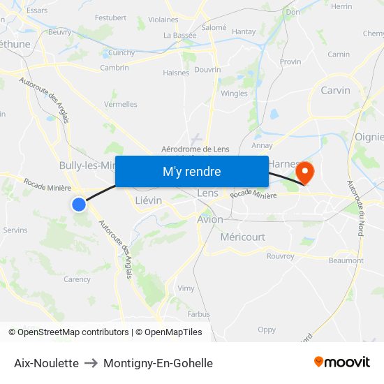 Aix-Noulette to Montigny-En-Gohelle map
