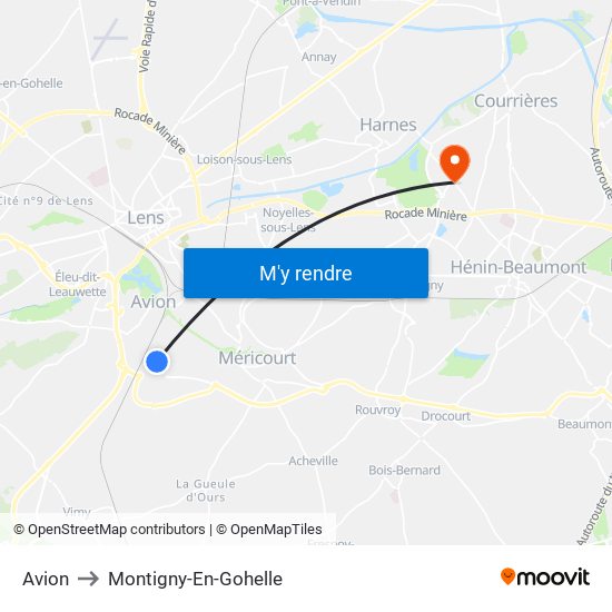 Avion to Montigny-En-Gohelle map