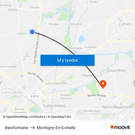 Bénifontaine to Montigny-En-Gohelle map