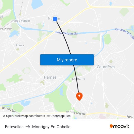 Estevelles to Montigny-En-Gohelle map