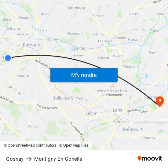 Gosnay to Montigny-En-Gohelle map