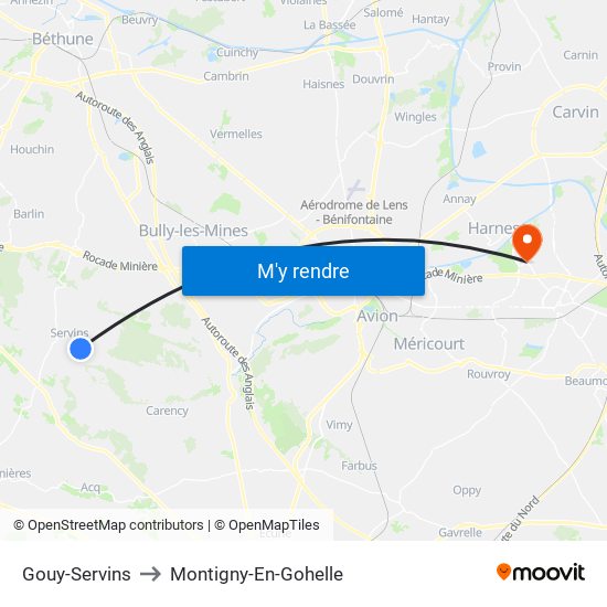 Gouy-Servins to Montigny-En-Gohelle map