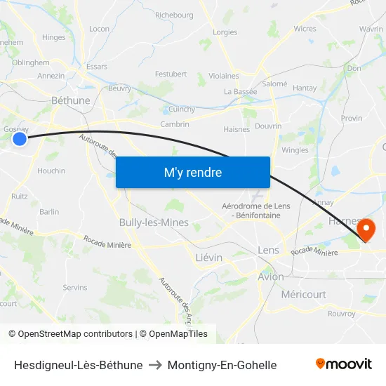Hesdigneul-Lès-Béthune to Montigny-En-Gohelle map