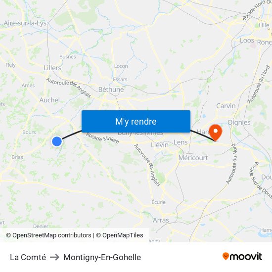 La Comté to Montigny-En-Gohelle map