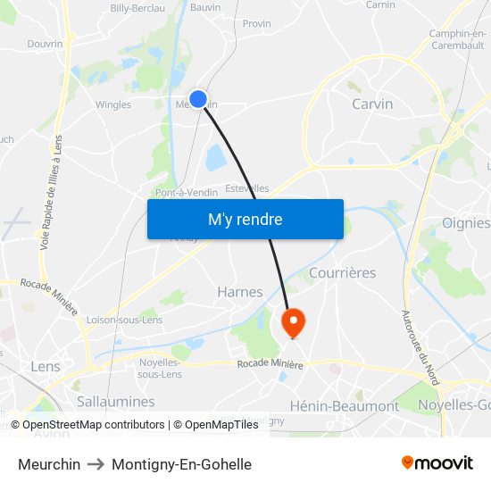 Meurchin to Montigny-En-Gohelle map