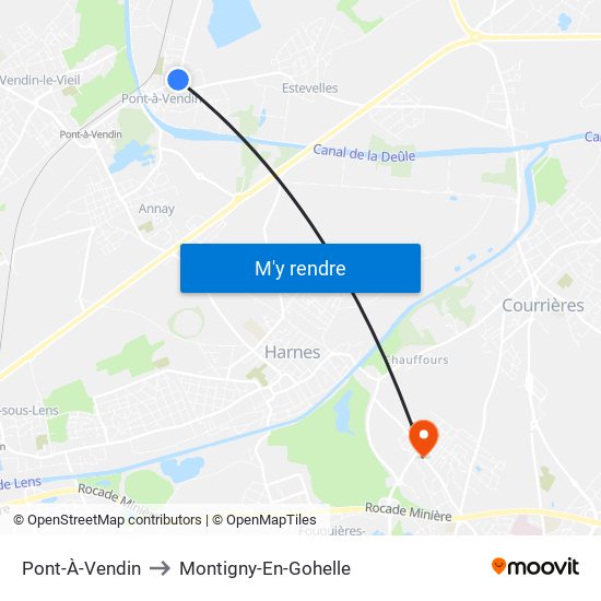 Pont-À-Vendin to Montigny-En-Gohelle map