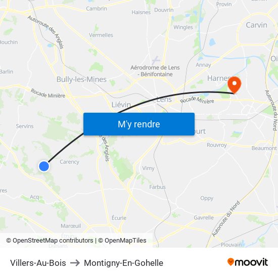 Villers-Au-Bois to Montigny-En-Gohelle map