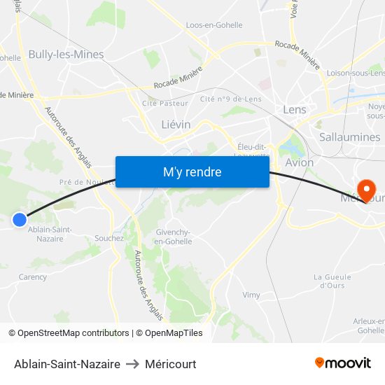 Ablain-Saint-Nazaire to Méricourt map
