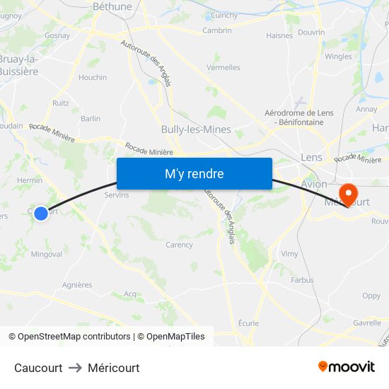 Caucourt to Méricourt map